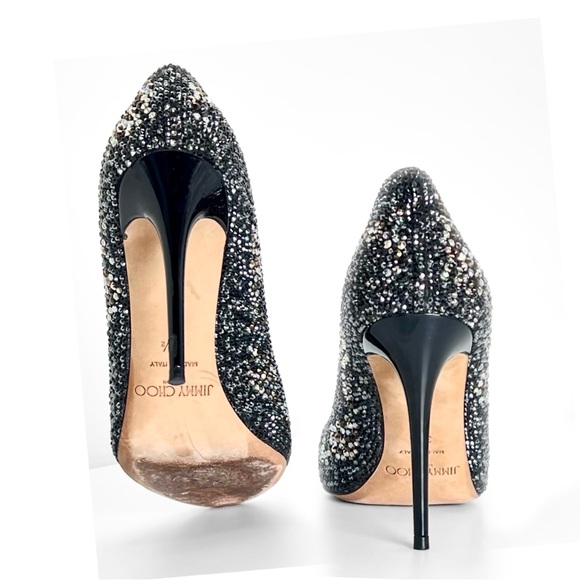Jimmy Choo Crystal Collection Round Toe Swarovski Embellished Pumps Blac… - Picture 6 of 12